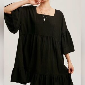 Brand New Black Square Neck Tiered Dress